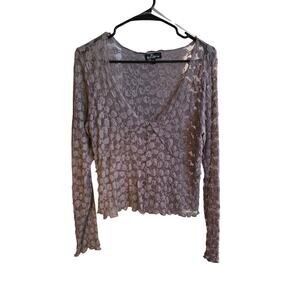 3/$15 Sheer Lilac Long Sleeve Cropped Long Sleeve Blouse Top
